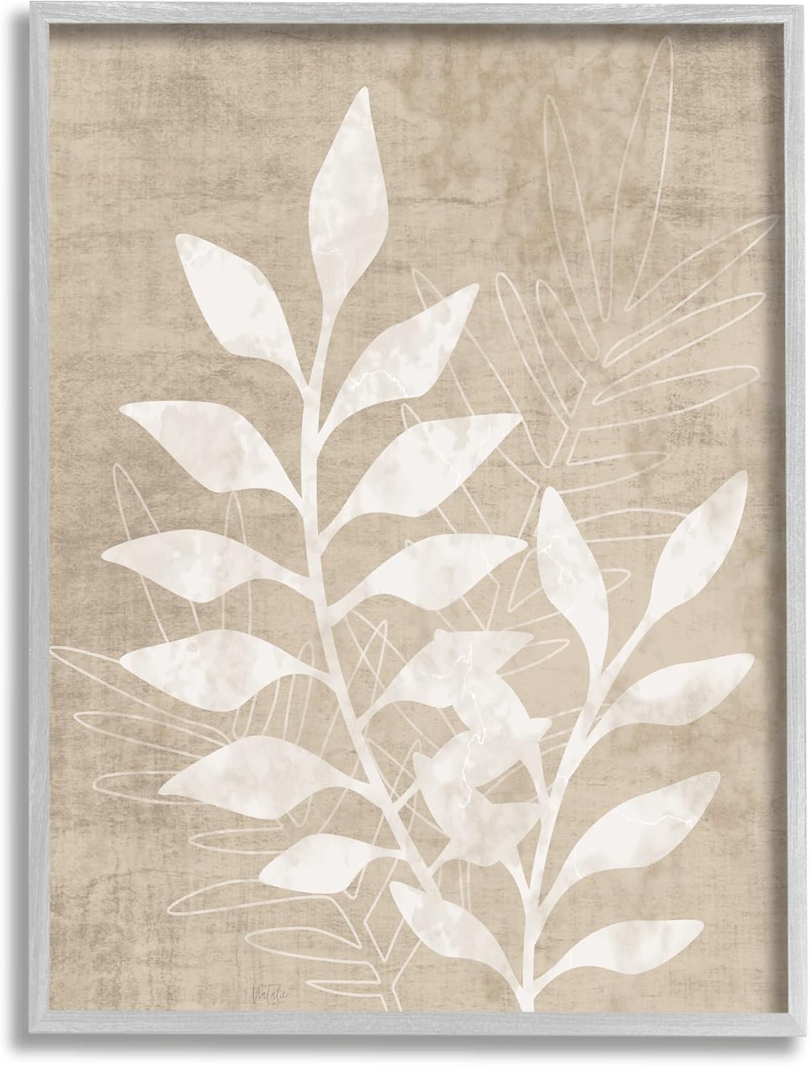 Stupell Industries Natural Neutral Botanical Leaves Framed Wall Art, Design by Natalie Carpentieri Grey Framed 16 x 20