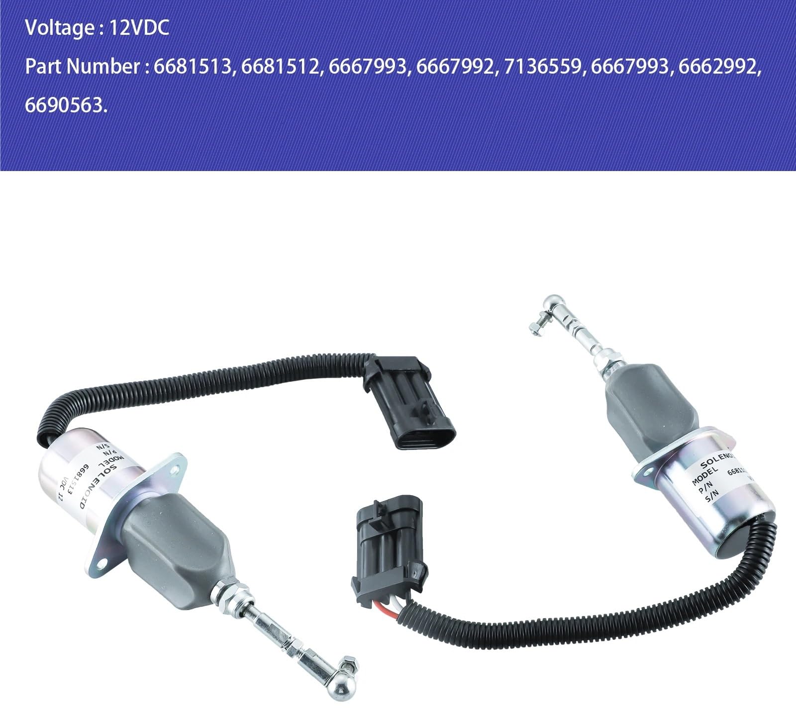 Válvula de Parada del Motor Solenoide de corte de combustible 6681513 con kit 6681512 6667992 6667993 compatible con Bobcat T190, S185, S175, S160, 325, 328, 331, 334 y 337