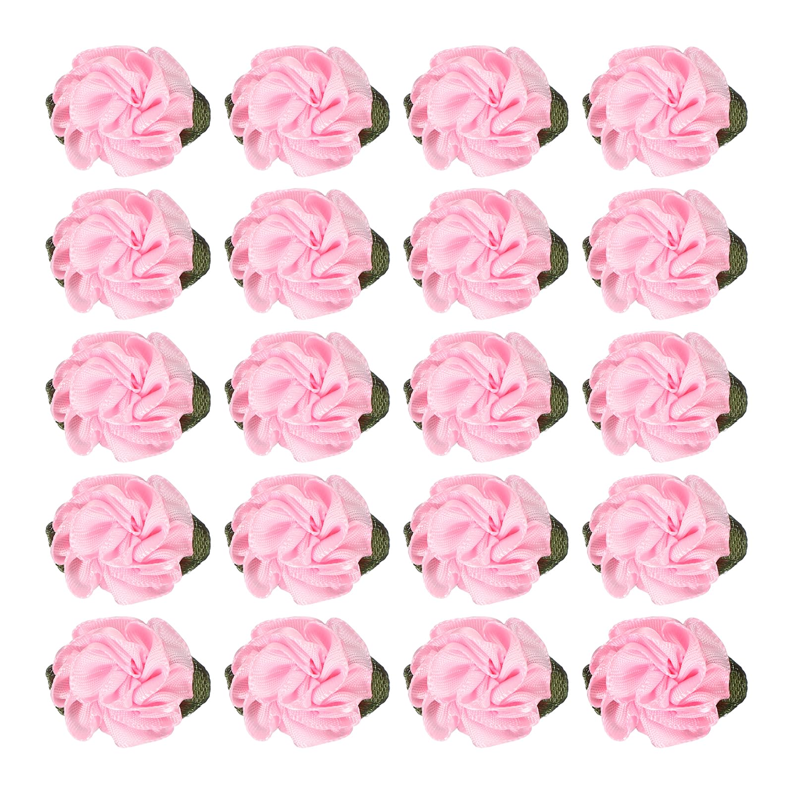 PATIKIL 1 Inch Ribbon Flowers Bows for Crafts 20 Pack Mini Satin Roses Flowers Small Fabric Flower Heads DIY Sewing Appliques for Gift Wedding Bride Ornament Pink