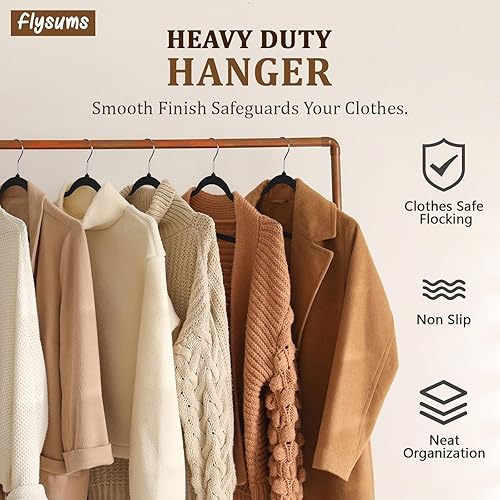 Miniatura 2 de Perchas de terciopelo de alta calidad, paquete de 50 con 10 perchas de plástico, perchas negras de estudio resistentes para abrigos, pantalones