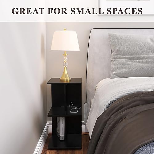 Miniatura 4 de ZGREN Mesa auxiliar con estación de carga, mesas laterales estrechas para espacios pequeños, puertos USB y tomacorrientes, mesita de noche con