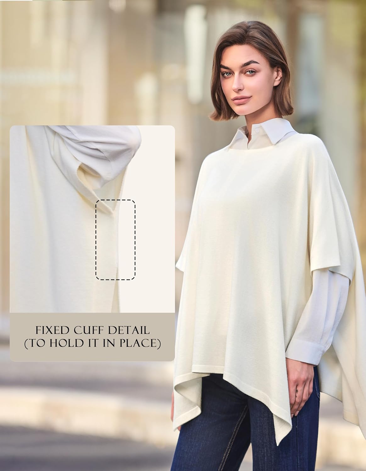 PULI Womens Pullover Poncho Sweater Soft Shawl Wraps Loose Fitting Baggy Tops for Fall Winter - Image 3