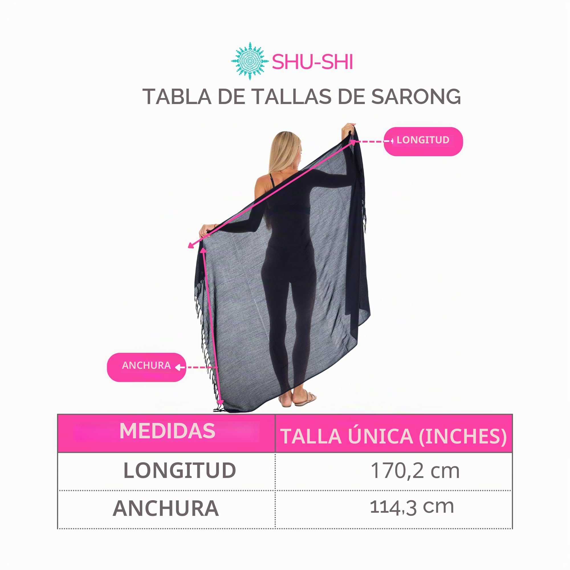 SHU-SHI - Pareo para Mujer - Diseño en Colores Lisos