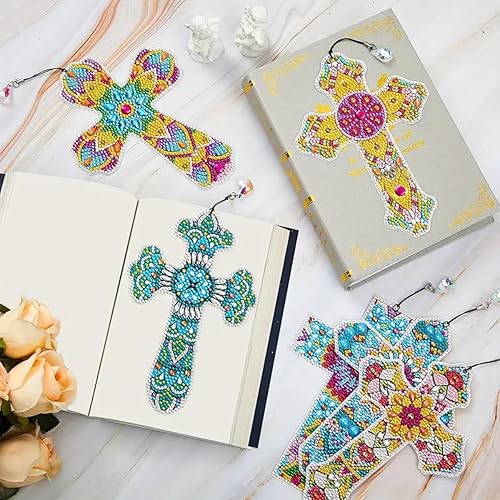 6 PCS Diamond Art Bookmarks,Crystal Rhinestone Painting Kits with Feather Patterns for Home Office and School Reading
