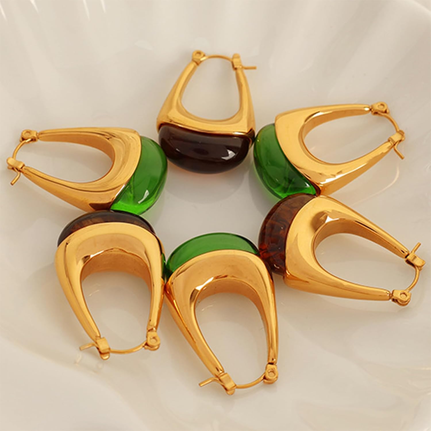 Chunky Gold Boho Hoop Dangle Earrings for Women 18K Gold Plated Hypoallergenic Vintage Stainless Steel Resin Drop Prom Earrings Summer Prom Maximalist Jewelry Gift - Image 7