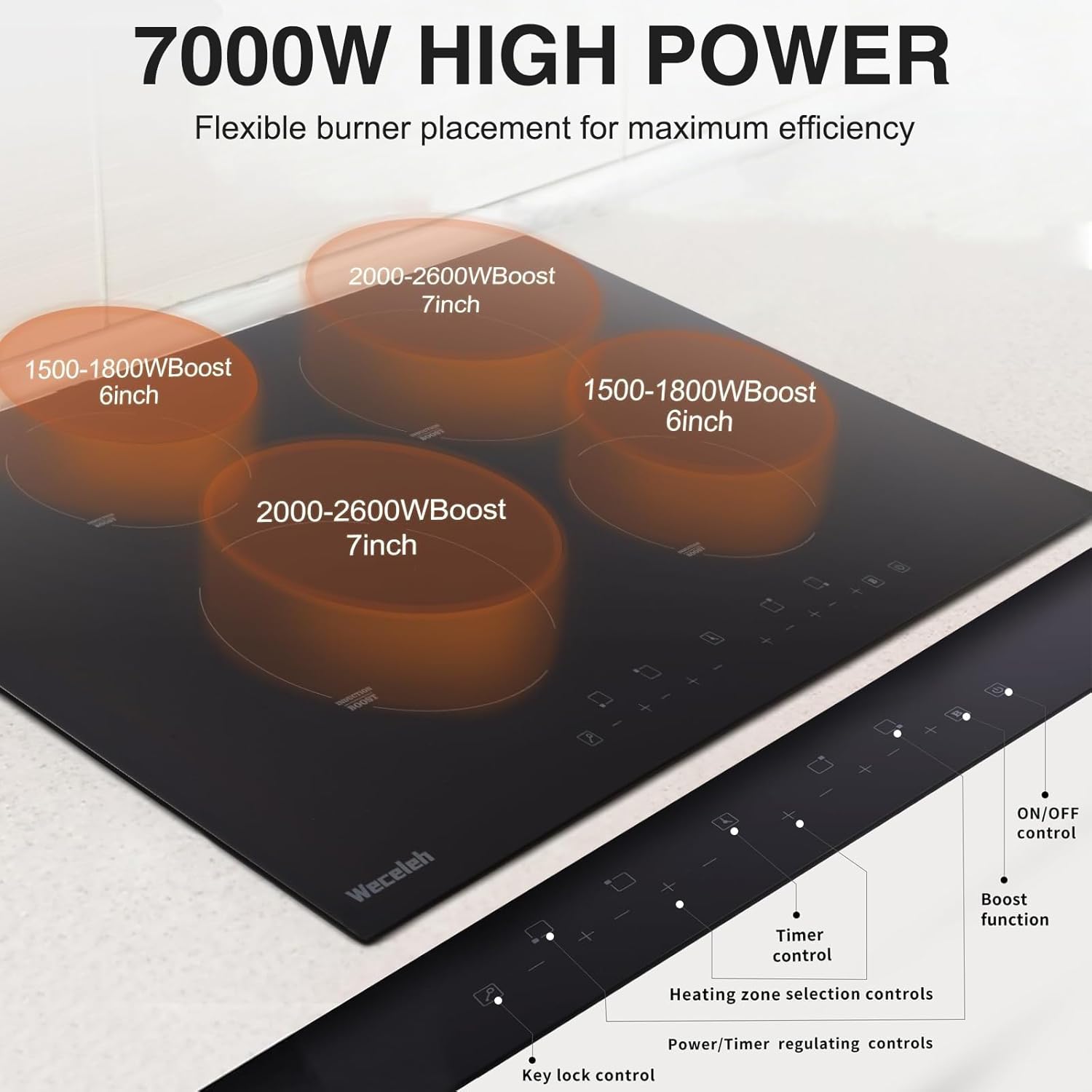 30 Inch Induction Cooktop 4 Burner, Drop in Electric Stove Top with Power Boost, 9 Power Levels, Touch Control, Timer, Child Lock, Overheat Protection,7000W, 220-240V Induction StoveTop