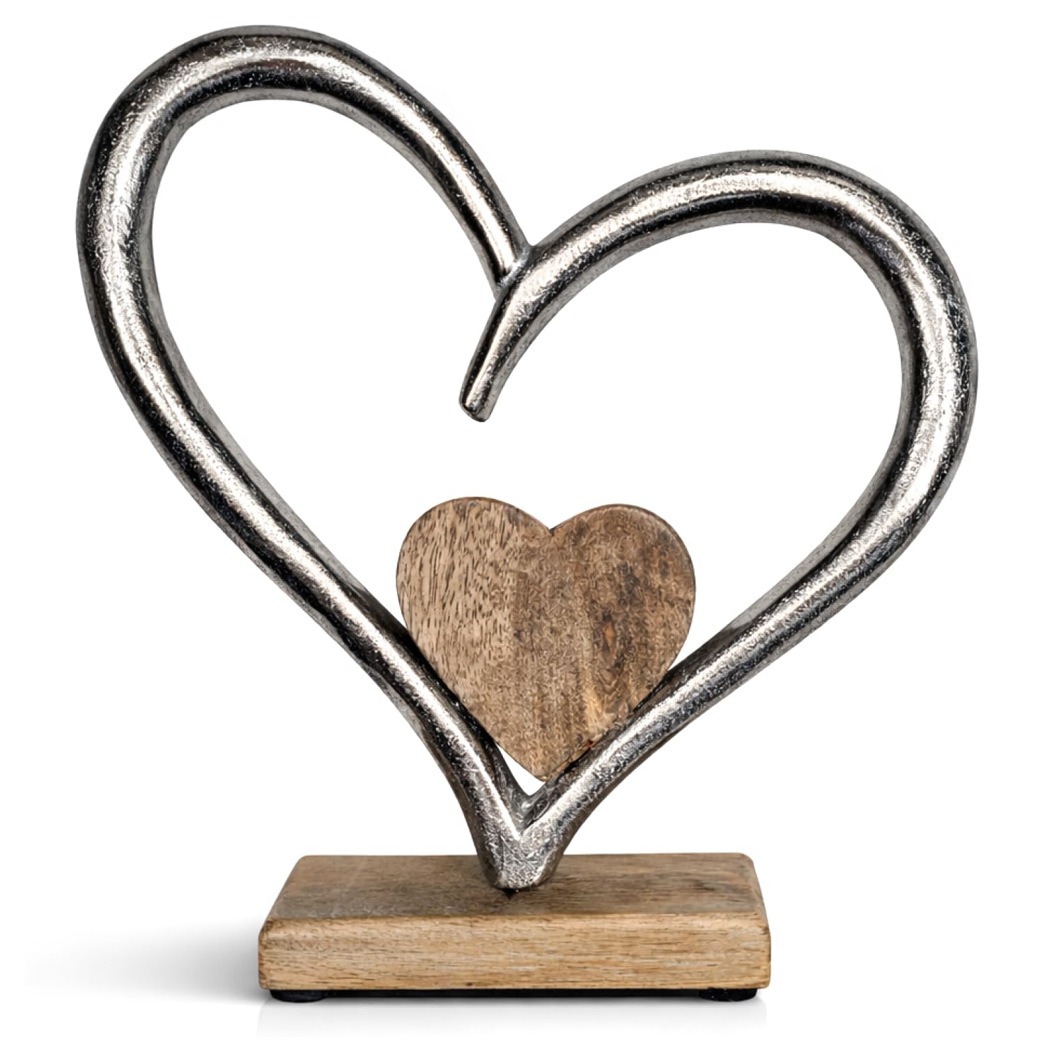Cœurs en métal sur socle bois com-four pour rebord de fenêtre et salon