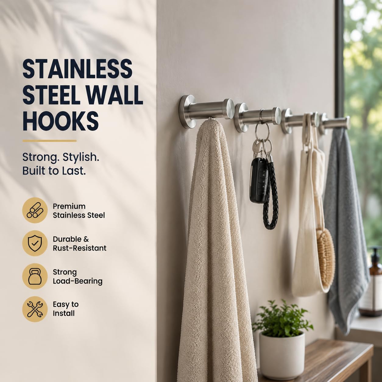 Tebery 12 Piezas Ganchos de Pared Ropa Colgadores de Puerta Percha de Baño Ganchos de Acero Inoxidable para Toalla Abrigo Albornoz con Tornillos Anclas