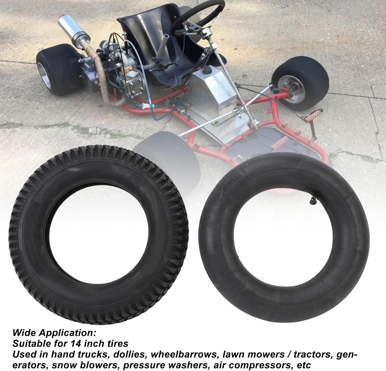 Eujgoov 3.00-8 Tire and Inner Tube Set 14 Inch Heavy Duty Rubber Kit for Wheelbarrows Garden Carts Dollies and Trailers