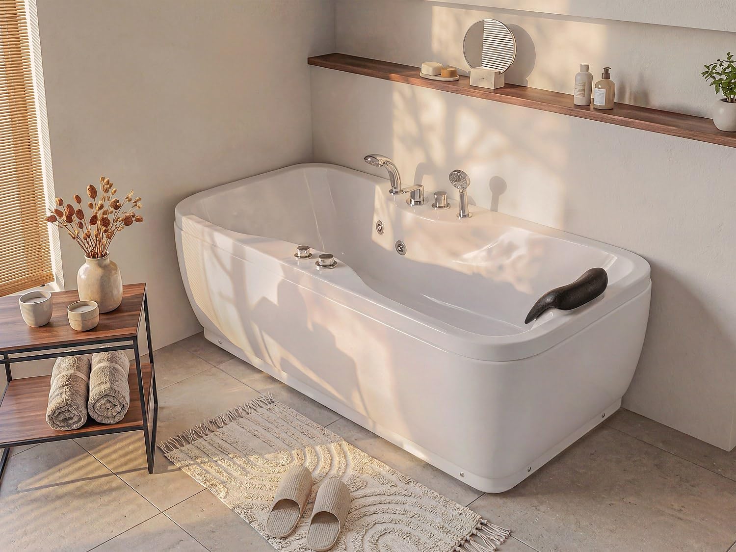 Vente-unique - Baignoire balnéo - 150 x 75 x 54,5 cm - Blanche - Angle gauche - 1 place - 140 L - GAVINO