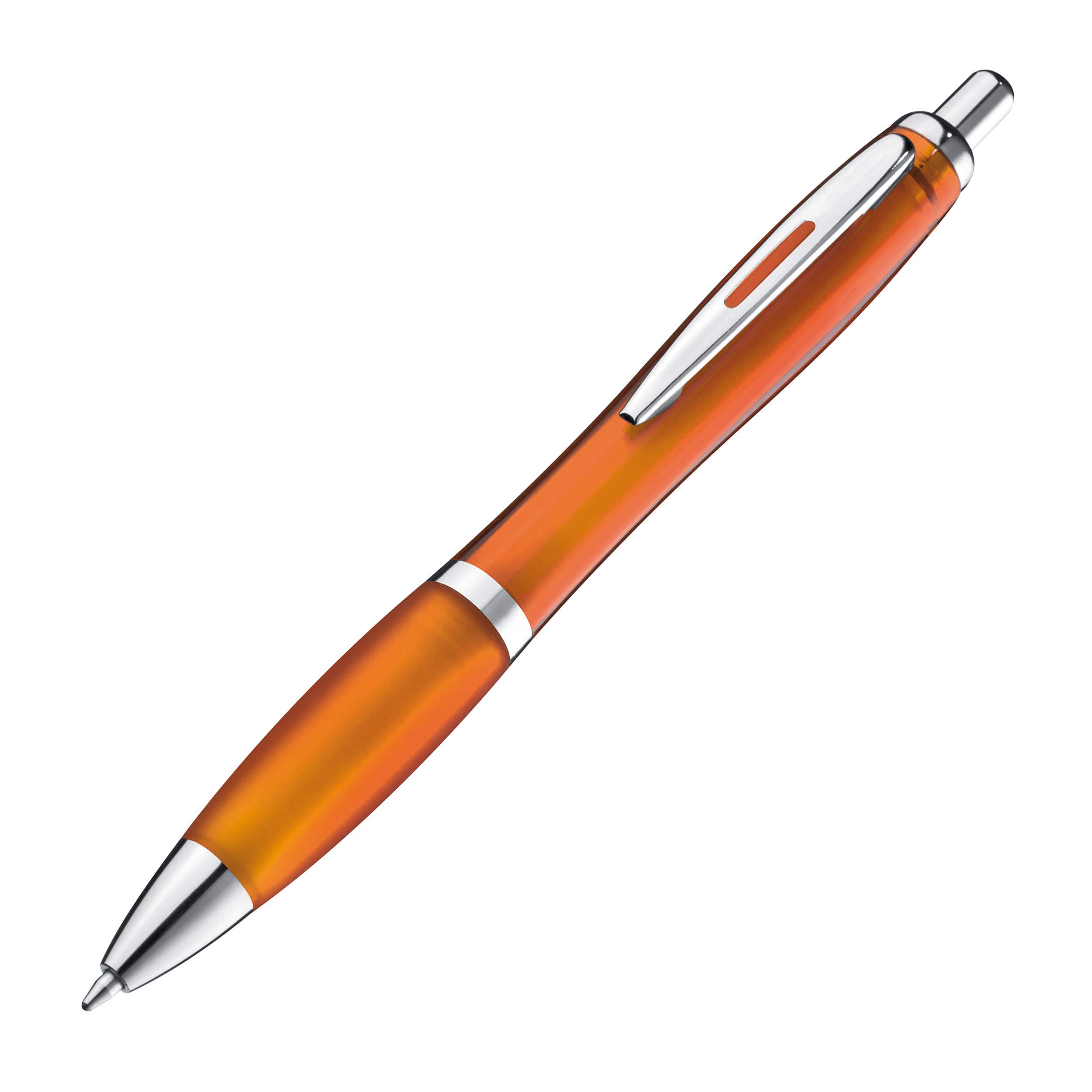 Kunststoff Kugelschreiber Newport inkl. Druck mit Werbung/Logo/Druck/Werbedruck Kugelschreiber bedruckt Digitaldruck mehrfarbig (Menge: 500 Stück, orange)