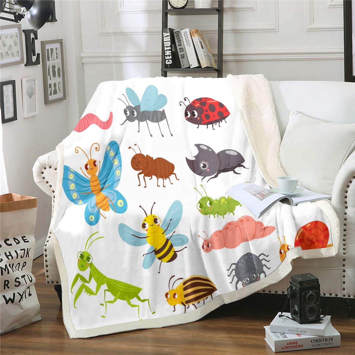 Kids Plush Blanket Bee Butterfly Caterpillar Spider Sherpa Blanket for Kids  Boys Girls Cartoon s Fleece Throw Blanket Entomology Fuzzy Blanket for