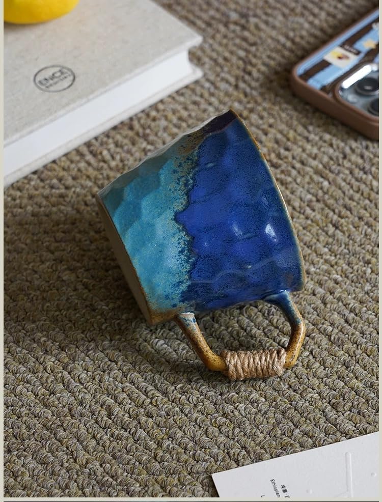 Miniatura 4 de Taza de café de cerámica hecha a mano con estilo japonés, estilo japonés, sin plomo, esmaltado sin plomo, taza de té de cerámica artesanal con asa