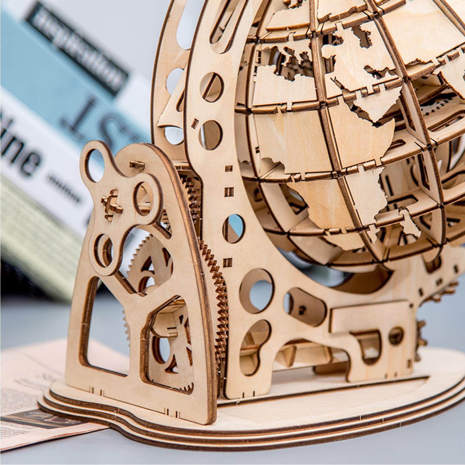 Kit di Modello Meccanico Globus Puzzle in Legno 3D Fai da Te Set Costruzione Autocostruzione Giocattolo Educativo Compleanno per Studenti Adolescenti e Adulti