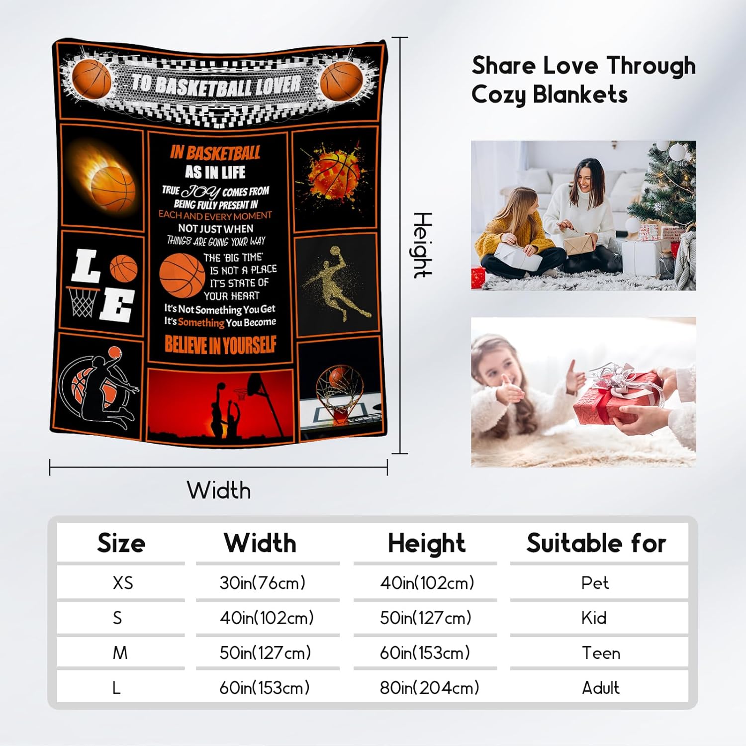 Basketball Gifts for Boys, Basketball Blanket for Girls Boys, Sport Throw Blankets for Player, Fleece Plush Kids Throws for Couch Bed Present Ideas (60x80 Inch)