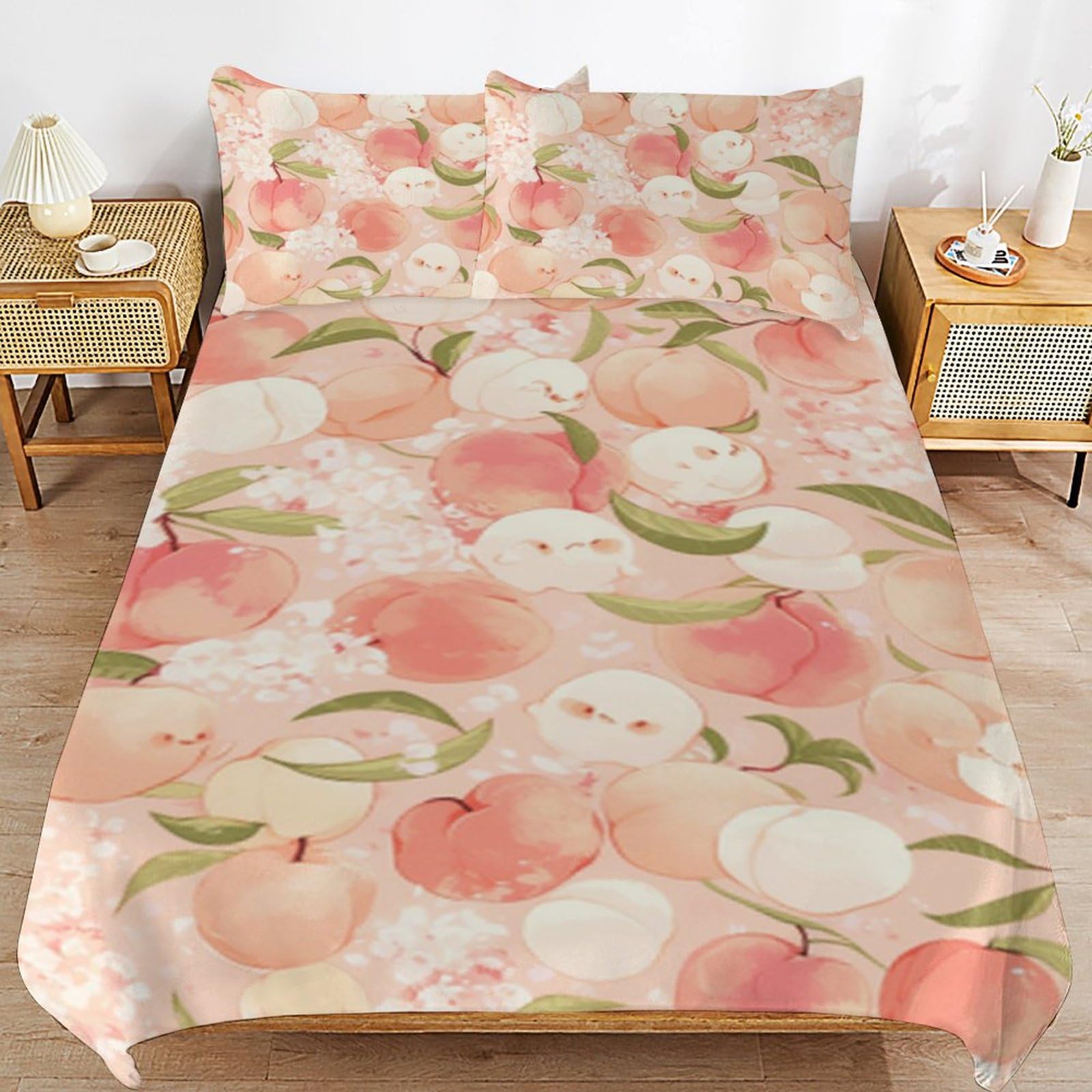 Juego de ropa de cama con diseño de frutas microfibra suave rosa