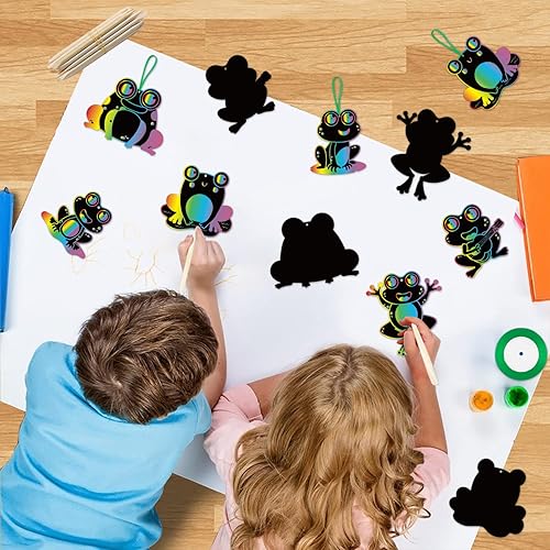 Miniatura 3 de HubirdSall Juego de 60 piezas de arte de rascar de ranas para niños, primavera, verano, rana, arco iris, mágico, para manualidades, Pascua, para