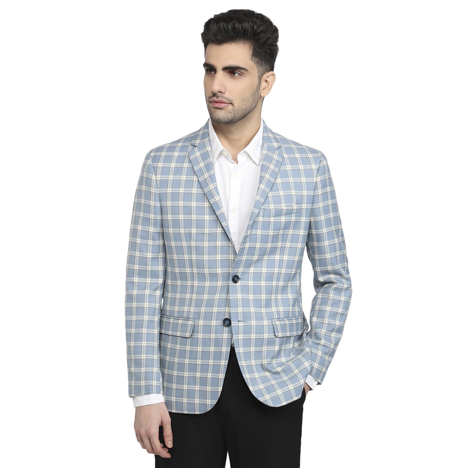 Men Slim Fit Checks Pattern Poly Wool Blend Notch Lapel Full Sleeve Casual Jacket-image-41