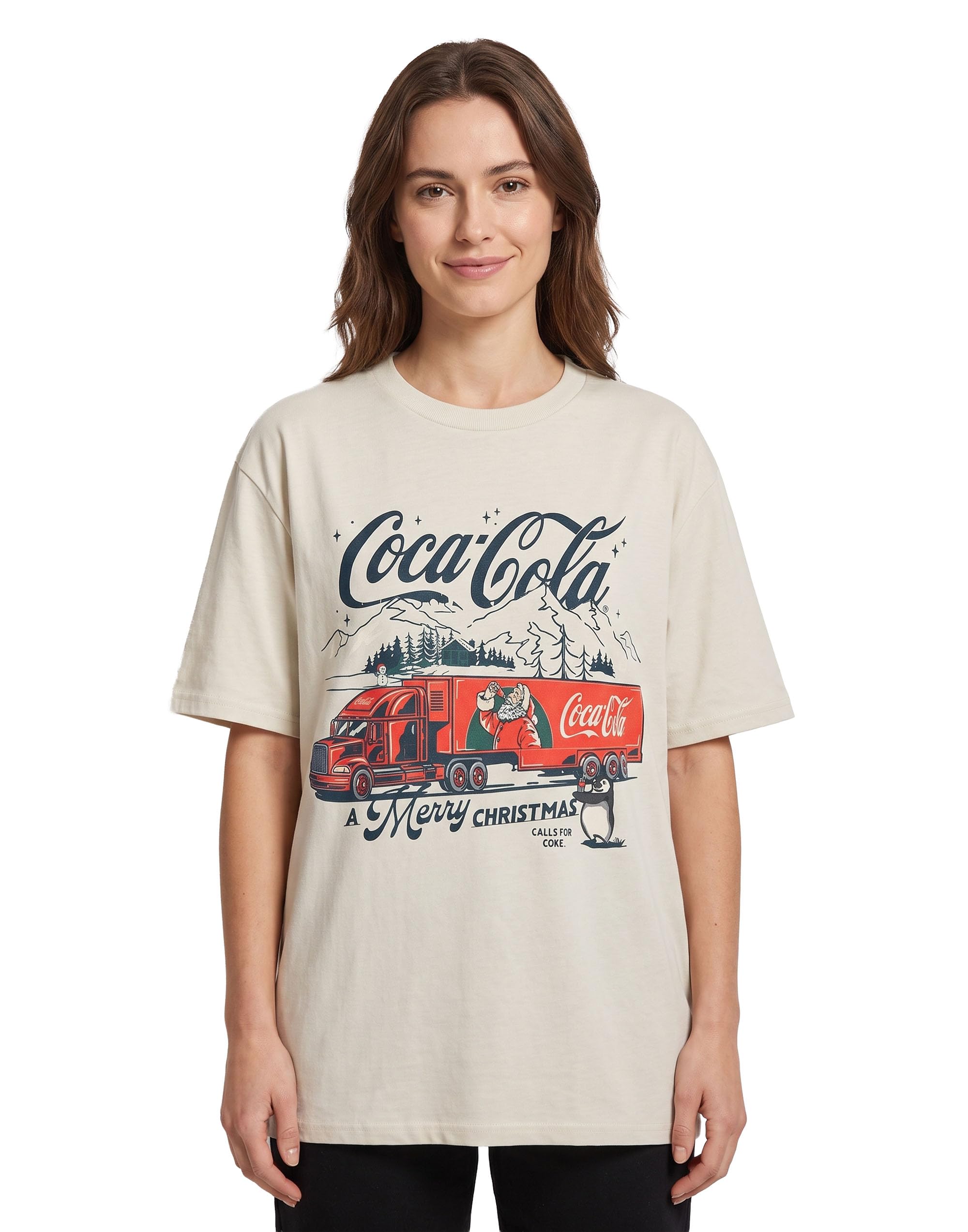 Coca Cola (Medium) Short Sleeved T-Shirt (Womens Beige)