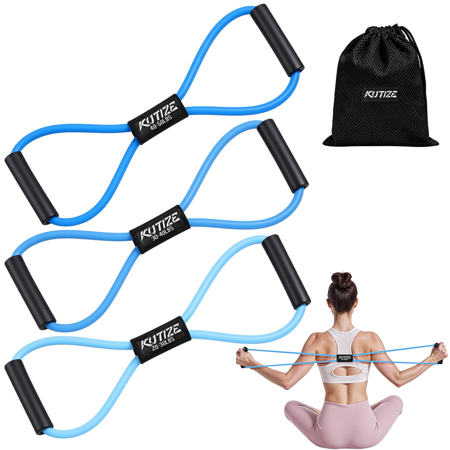 Figure 8 Resistance Bands for Women Men Exercise Bands with Handles 8 Shaped Resistance Bands for Back Arm