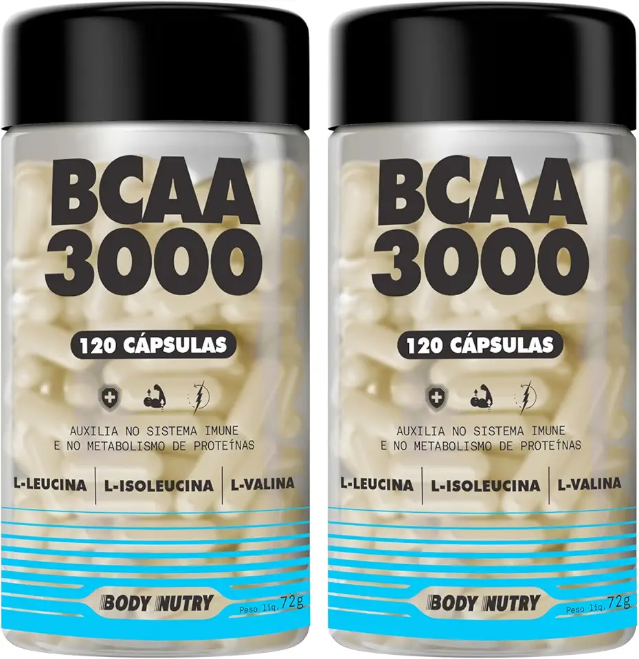 Kit 2x BCAA 3000 120 Capsulas Aminoacidos Essenciais Enriquecido com vitamina B6 Sem Sabor Ultra Concentrado Rapida Absorção Importado Original (2 Potes (240 Cápsulas))