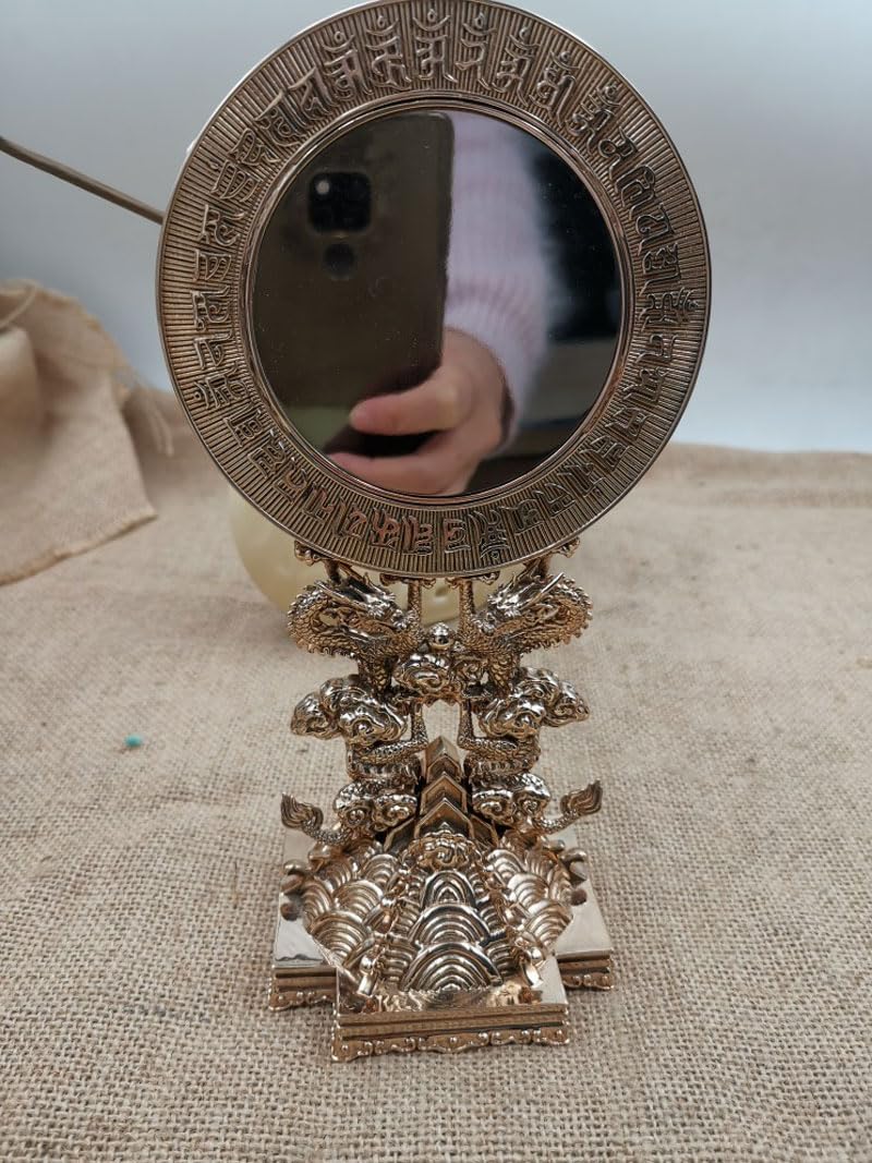 Amazon｜神具 神鏡 高さ20cm □ 真鍮製 金属本鏡 □ 龍神彫り神鏡 神棚 