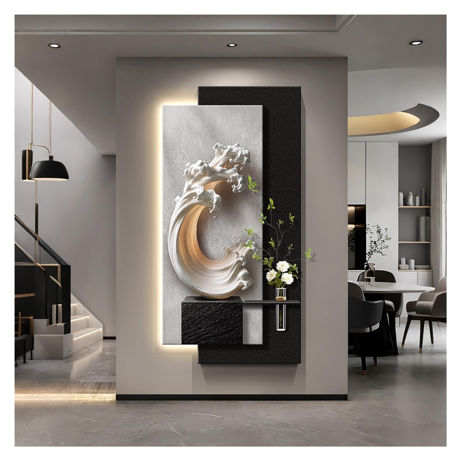 3D-Wandkunst-Dekor mit LED-Licht, moderne dekorative Malerei und Relief-Skulptur, kreatives hängendes Wandbild für Zuhause, Eingang oder Schlafzimmer, 120 x 60 cm
