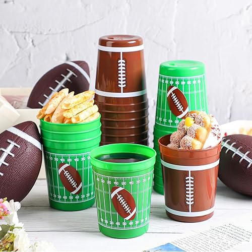 Miniatura 4 de Norme 24 vasos de plástico grueso de fútbol  reutilizables de 16 onzas con diseño de bola para decoración de fiestas y eventos