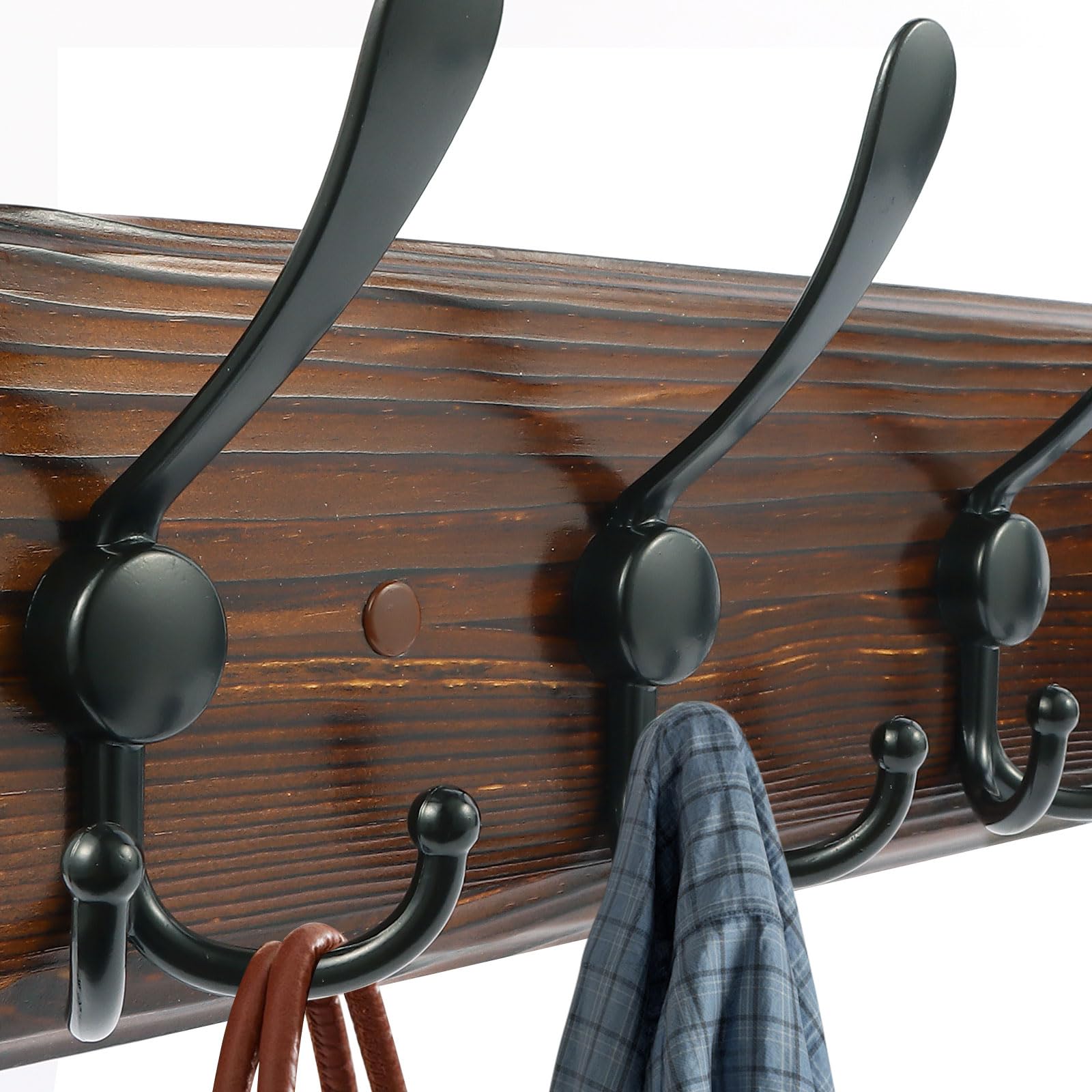 Homagic Perchero de pared de 16.8 pulgadas, rústico para sombreros con 5 ganchos triples, ganchos de pared para colgar abrigos, bolsos, toallas