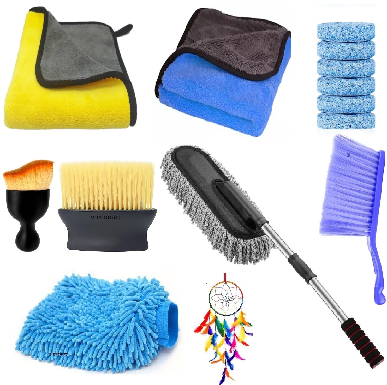 Winberg Car Cleaning Kit, 14 Pieces with Microfiber Towels, Dusters, Carpet Brush,Detailing Brushes and Accessories for Your Car,Bike,SUV Cleaning CC56