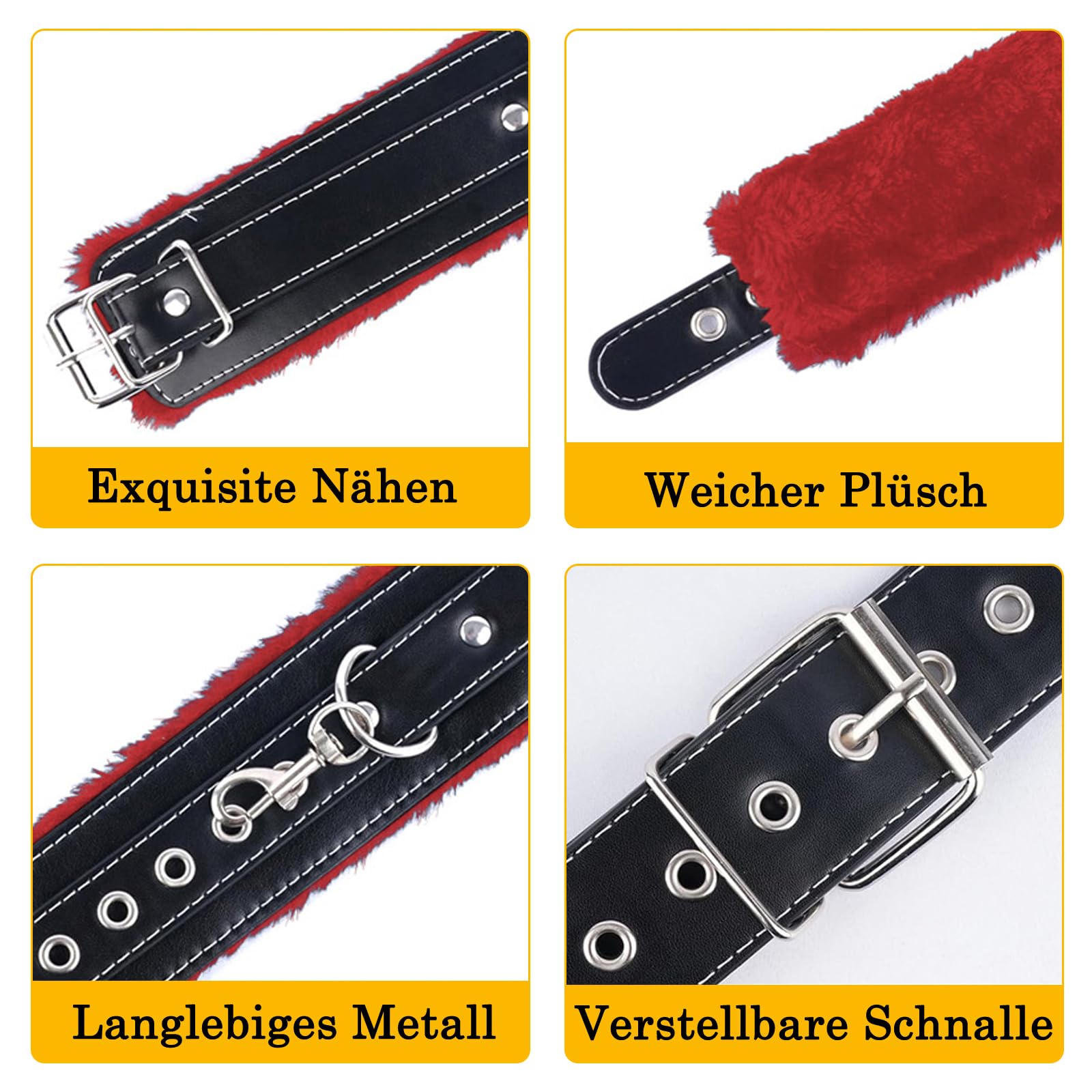 BDSMAGE Set di Bondage con Morsetti per Capezzoli e Maschera per gli Occhi, Manette, Collare, Kit di Bondage SM per Giocattoli Sessuali per Coppie Uomo Donna (Noir et rouge)