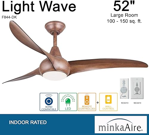 Miniatura 4 de Minka-Aire Ventilador de techo F844-DK Light Wave de 52 pulgadas, Koa envejecido con control remoto y control de pared adicional Koa