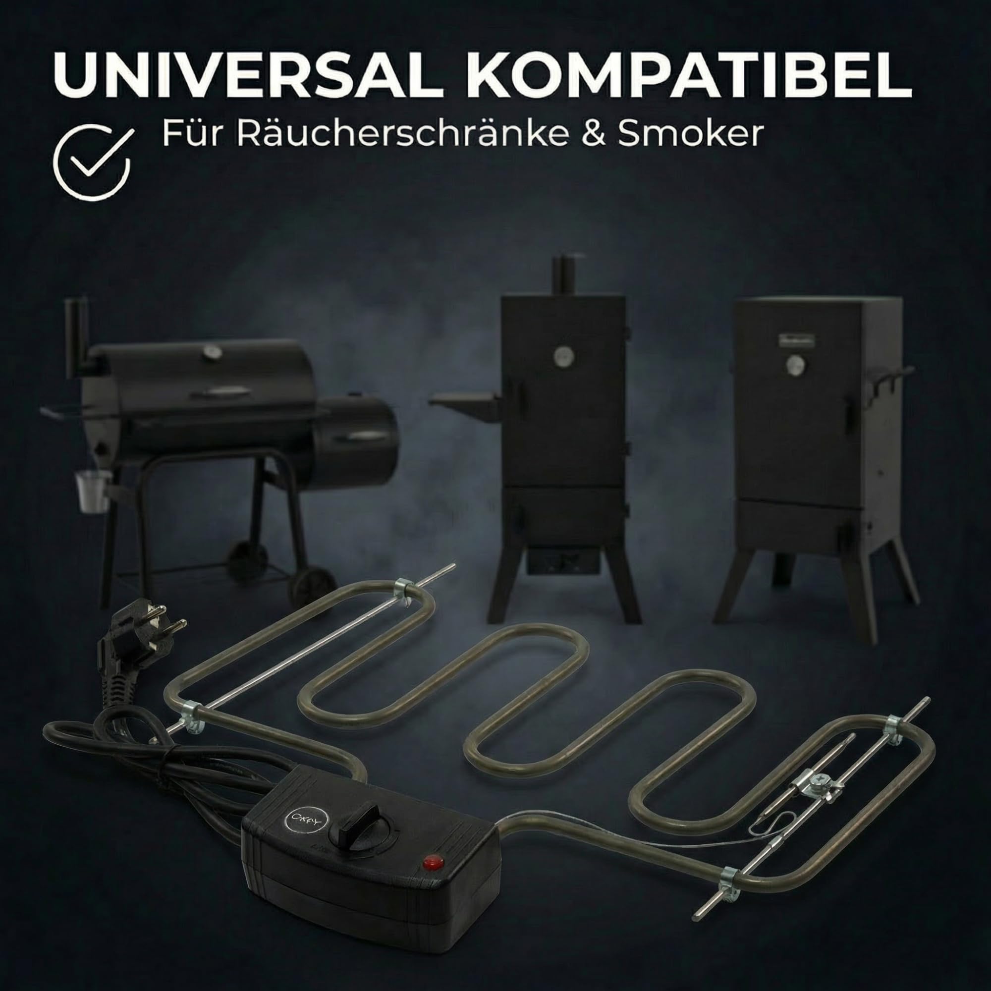 Räucherofen Elektroheizung 2000 W mit Thermostat – Heizspirale zur präzisen Temperaturregelung für Räucherschrank & Smoker, universelle Heizschlange kompatibel mit vielen Herstellern