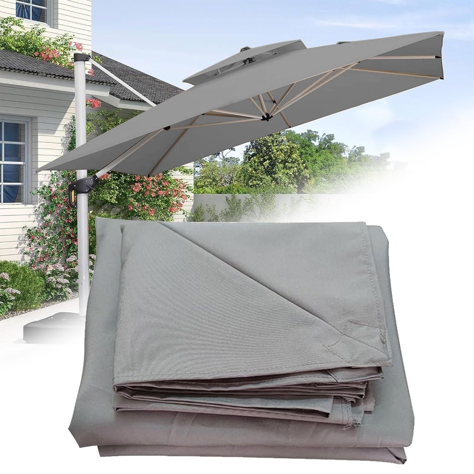 8 Ribs Outdoor Umbrella Canopy Replacement Square 3x3M 2.5x2.5M Patio Hanging Offset Cantilever Parasol Umbrella Cover Canopy, Waterproof, For Backyard Garden Beach Sun Shade Top Canopy(Grays,3x3m)