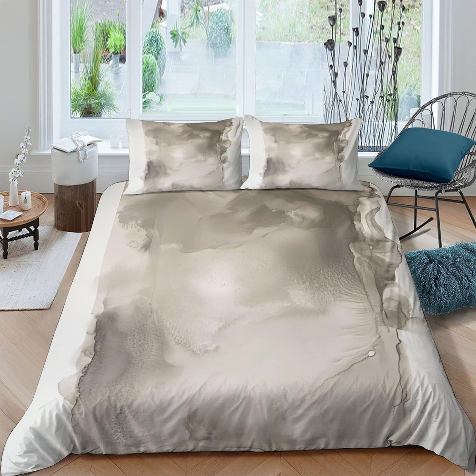 Ctjqhvkz Style-10 3D Printed Misty Beige Fitted Sheet Microfiber Soft Watercolor Clouds Bed Sheet For Bedroom Guestroom Decor Single（135X200cm）