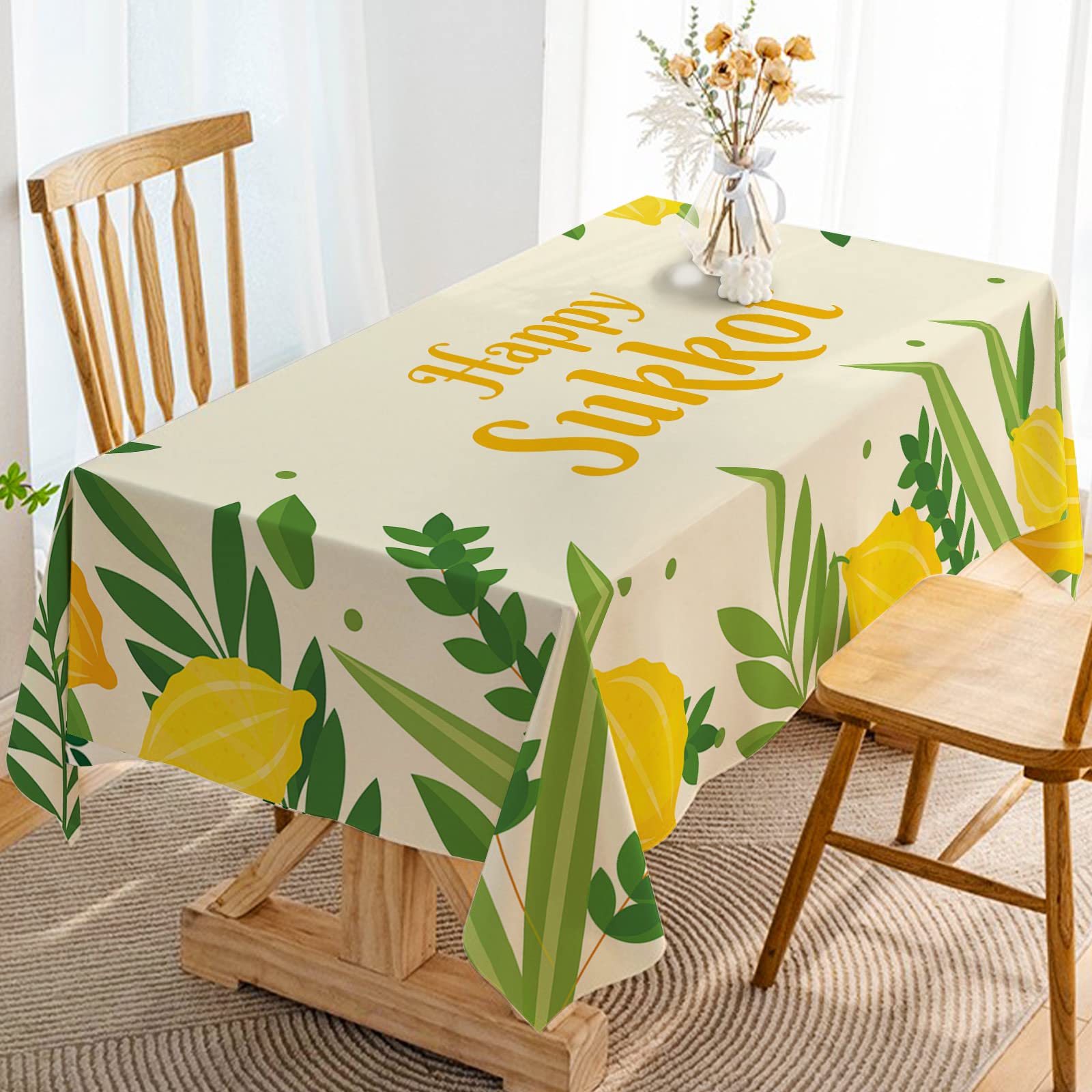 Hafangry Sukkot Tablecloth Sukkah Decoration Etrog Lulav Jewish Holiday Supplies Rectangular Kitchen Dining Room Home Table Cloth (60" x 84")