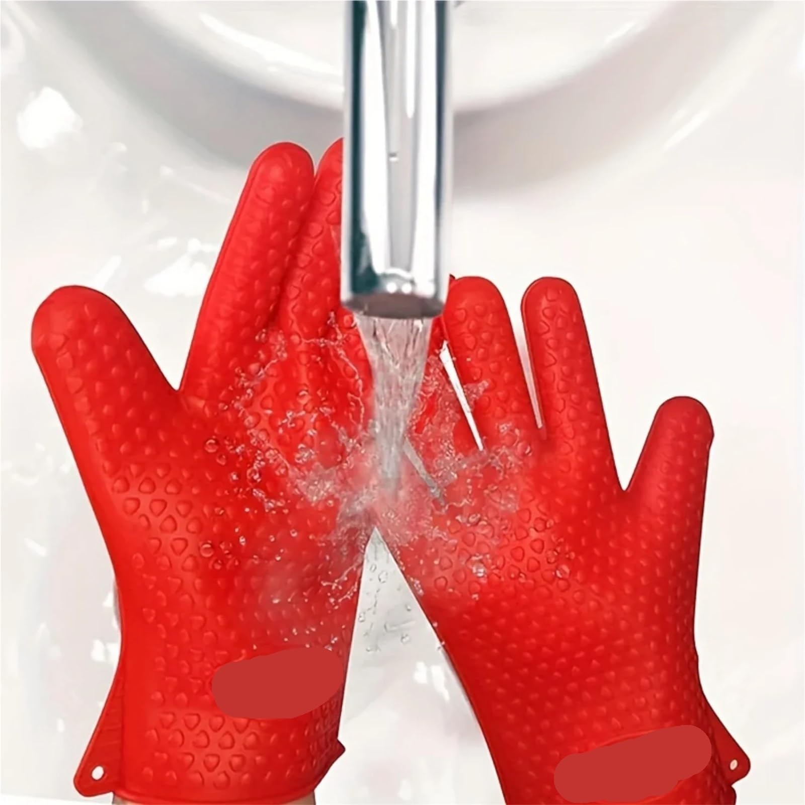 Manoplas De Horno Guantes Gruesos Resistentes al Calor de Silicona for cocinar Barbacoa en el Horno, Manoplas Impermeables for Limpiar Utensilios Cocina(Blue)