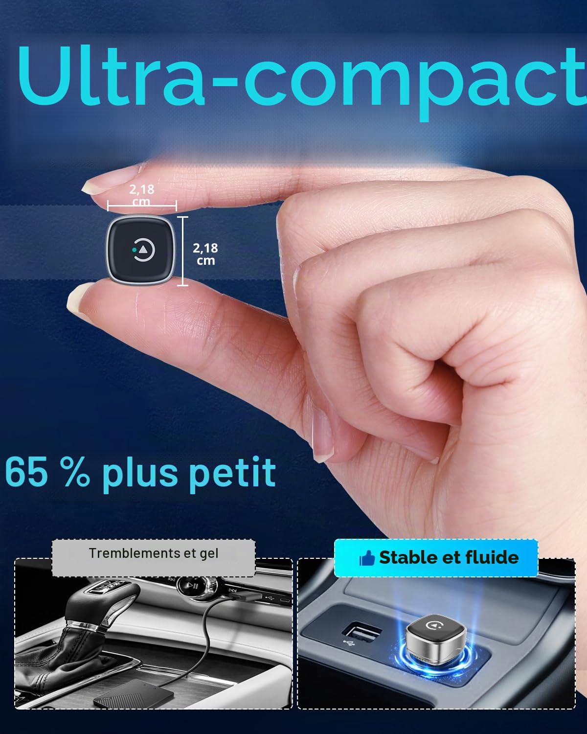 Spedal 2026 Ultra Mini Adaptateur CarPlay sans Fil Android Auto, WLAN 6 & Bluetooth 5.3, Connexion Automatique en 3 à 5s, USB-C/A, Compatible avec iOS 10+/Android 10+, Stable et Fluide (Argent)