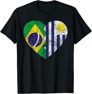 Uruguayan Brazilian Flags Heart | Brazil Uruguay Roots T-Shirt