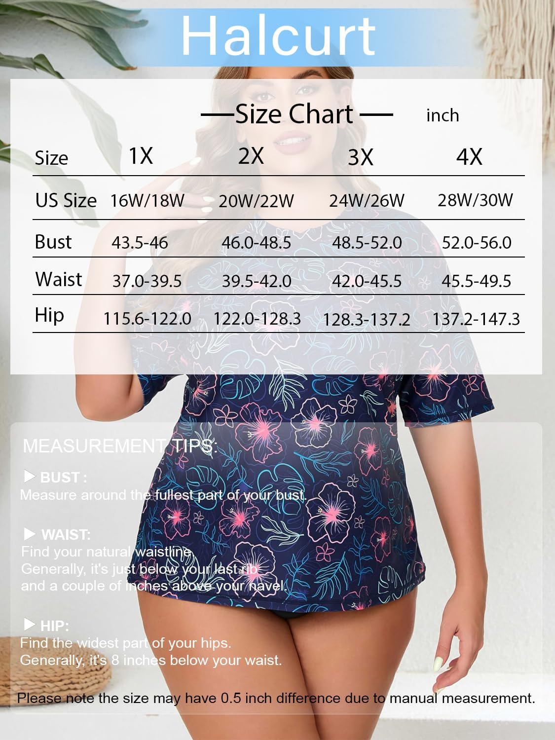 Halcurt Women's Plus Size Rash Guard Short Sleeve Swim Shirt with Built in Bra UPF50+ Sun Protection Swimsuit Top