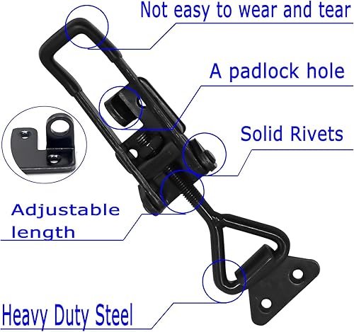Miniatura 4 de Paquete de 4 abrazaderas de cierre de palanca resistentes, 1320 libras 4003 abrazaderas de palanca estilo pestillo con gancho de bloqueo, pestillo
