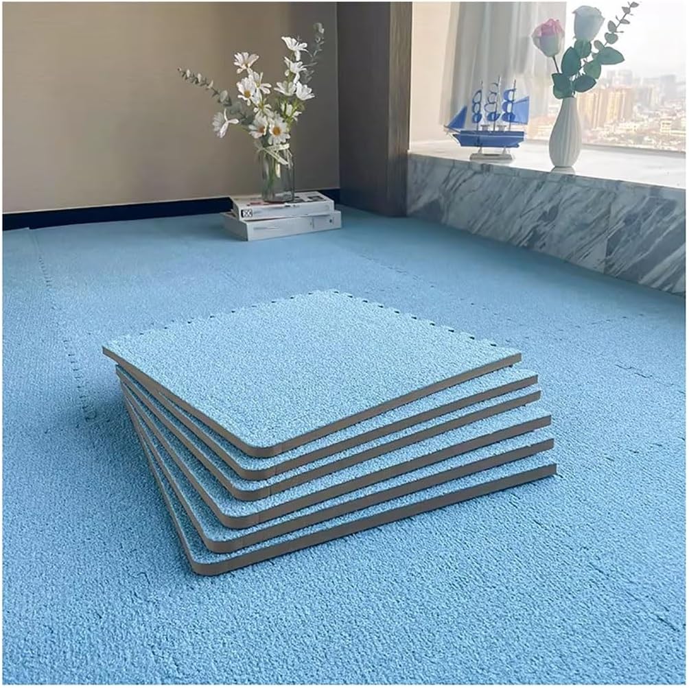 10pcs Plush Short-Pile Foam Floor Mat Soft Thin Fluffy Interlocking Square Foam Tiles Area Rugs Carpet for Parlor Bedroom Decoration(Blue,20pcs)