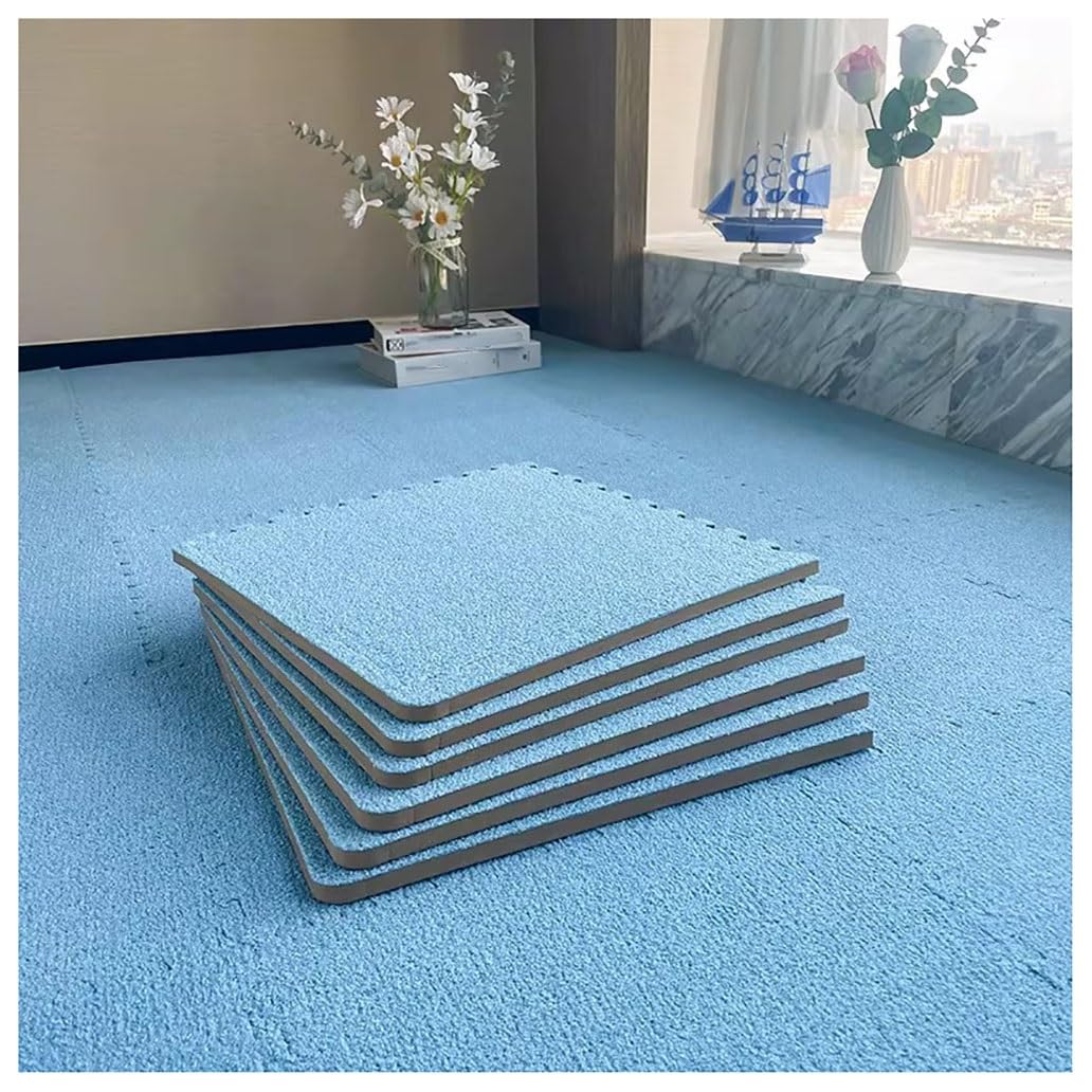 Short-pile Interlocking Carpet Tiles Thin Foam Interlocking Floor Mats Soft Comfort Solid Colored Puzzle Mat Floor Mats Four Seasons Interlocking Mat(Blue,20pcs)