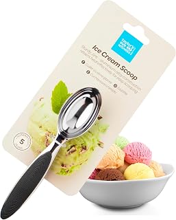 Aluminum Spoon Ice Cream Scoop - Taylor Eye Witness. Easy to use. Chrome Coloured Accessory for Tackling Frozen Dessert, Dishwasher Safe. Suitable Tool for Making Balls Out of Melon and Other Fruit
