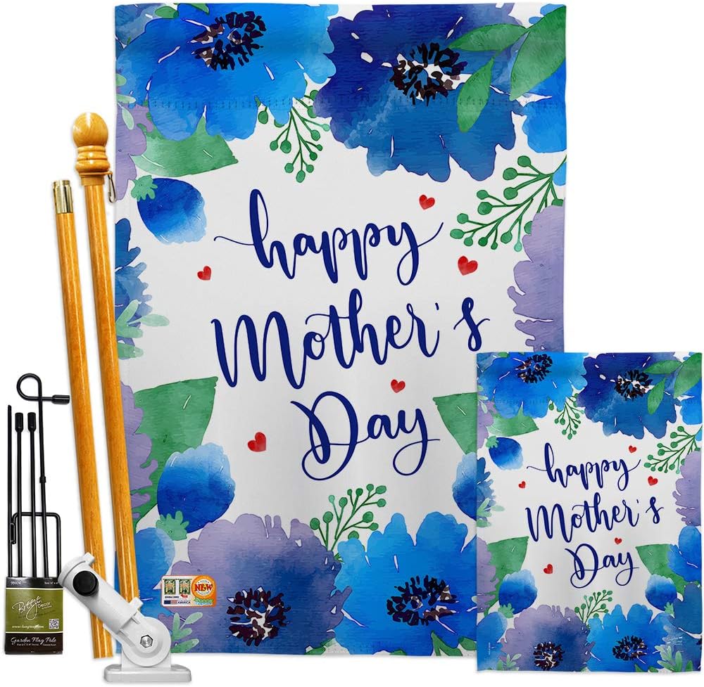 Royal Floral Mothers Day House Flag Family Mother Mom Mama Grandma Love Flowers Parent Sibling Relatives Grandparent Small Decorative Gift Yard Banner Made In USA 28 X 40