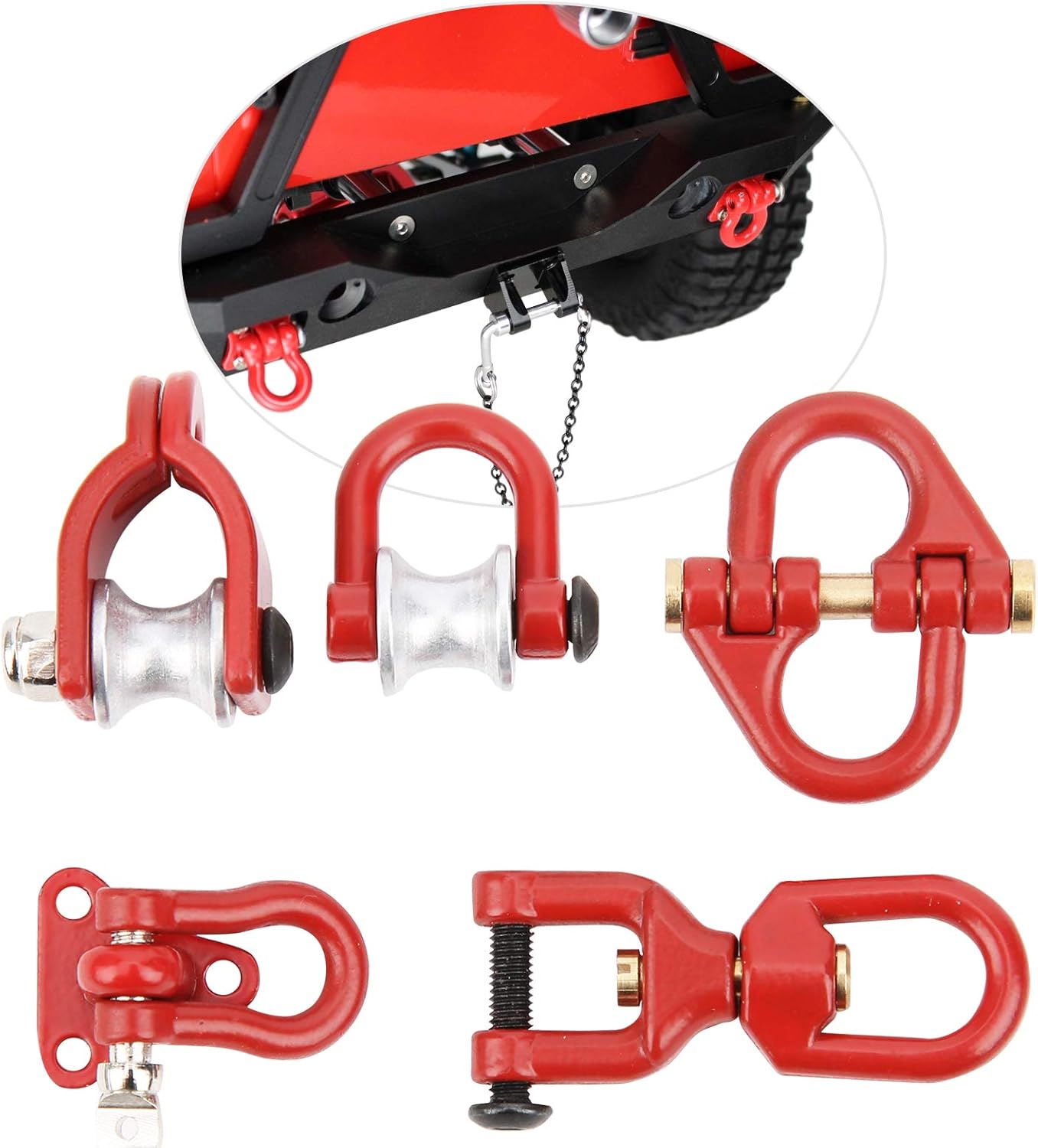 VGEBY RC Tow Hook, Metal Climbing Trailer Tow Hook Simulation Trailer Towing Buckle RC Car Crawler Accessories Decoration Tool for 1/10 RC Car(Red) Rc Crawler Accessories