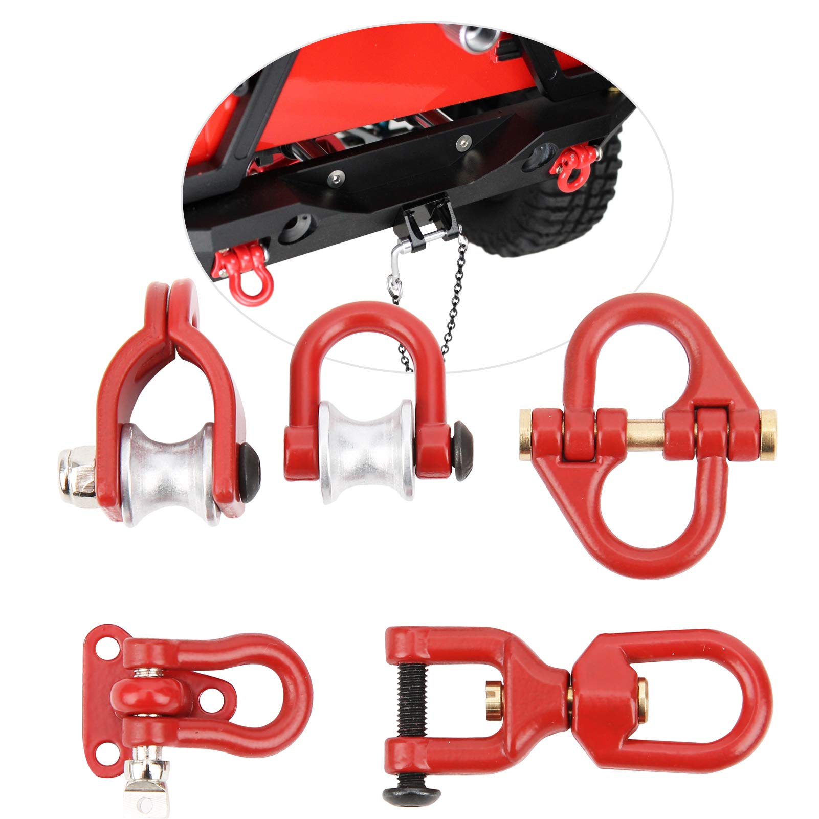 RC Metalowy hak do przyczepy Symulacja przyczepy Klamra do holowania Narzędzie do dekoracji Nadaje się do części modelu AXIAL SCX10 D90 (czerwony)