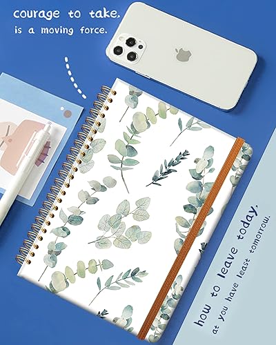 Miniatura 3 de Cuaderno de escritura en espiral a rayas, diario universitario con forro de tapa dura A5 para mujeres, mujeres y niñas, bonita flor de eucalipto