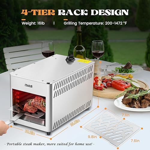 Miniatura 2 de Newhai Parrilla de carne a gas propano de 1400  para carnívoros, carne de propano portátil, ahumador, asador de acero inoxidable, cocción rápida