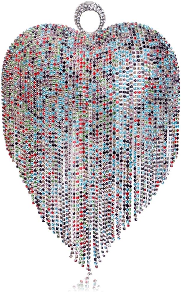 UMREN Women Luxury Heart Shape Tassel Evening Clutch Bag Rhinestones Wedding Party Purse Handbag | Luxury, Heart Shape, Tassel, Evening, Rhinestones, Wedding Party